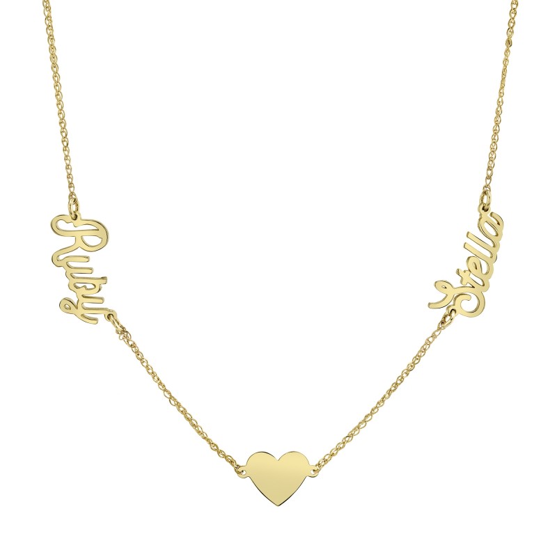 14k Yellow Gold Personalized Script Nameplate Floating Heart Necklace