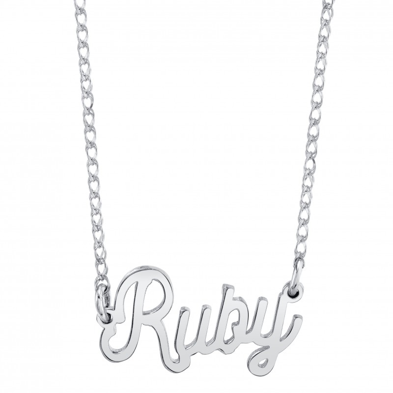 14k White Gold Script Nameplate Necklace