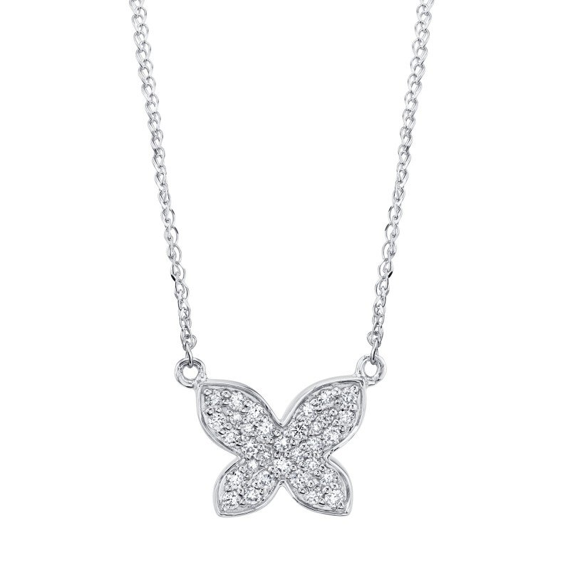 14k White Gold Diamond Floating Butterfly Necklace