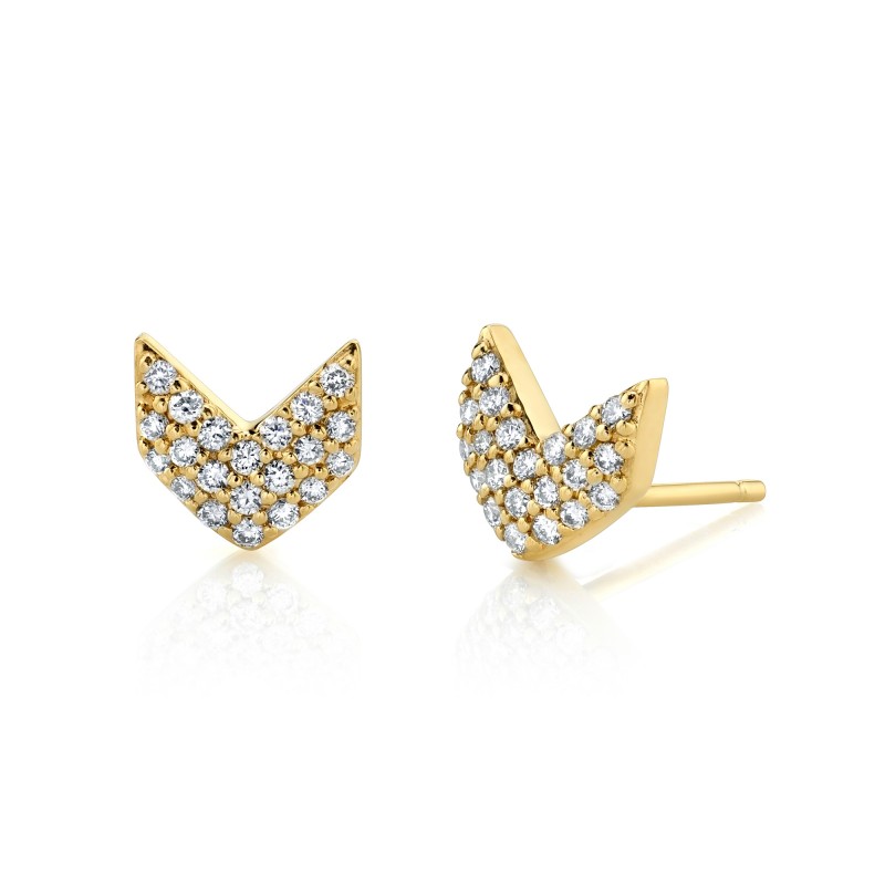14k Yellow Gold Diamond Pave Chevron Earrings