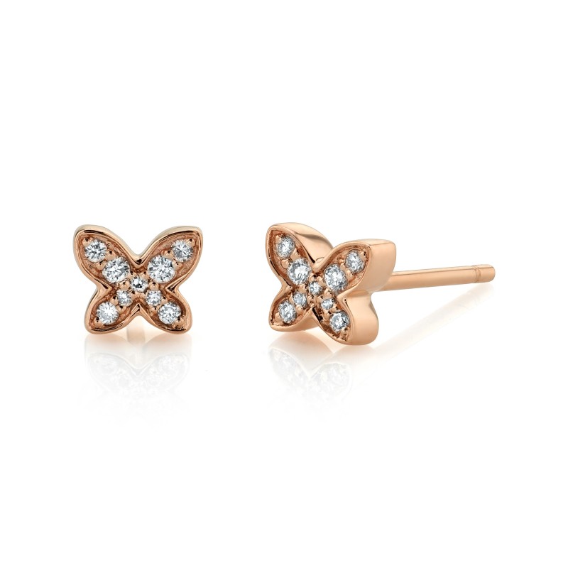 14k Rose Gold Diamond Mini Butterfly Earrings