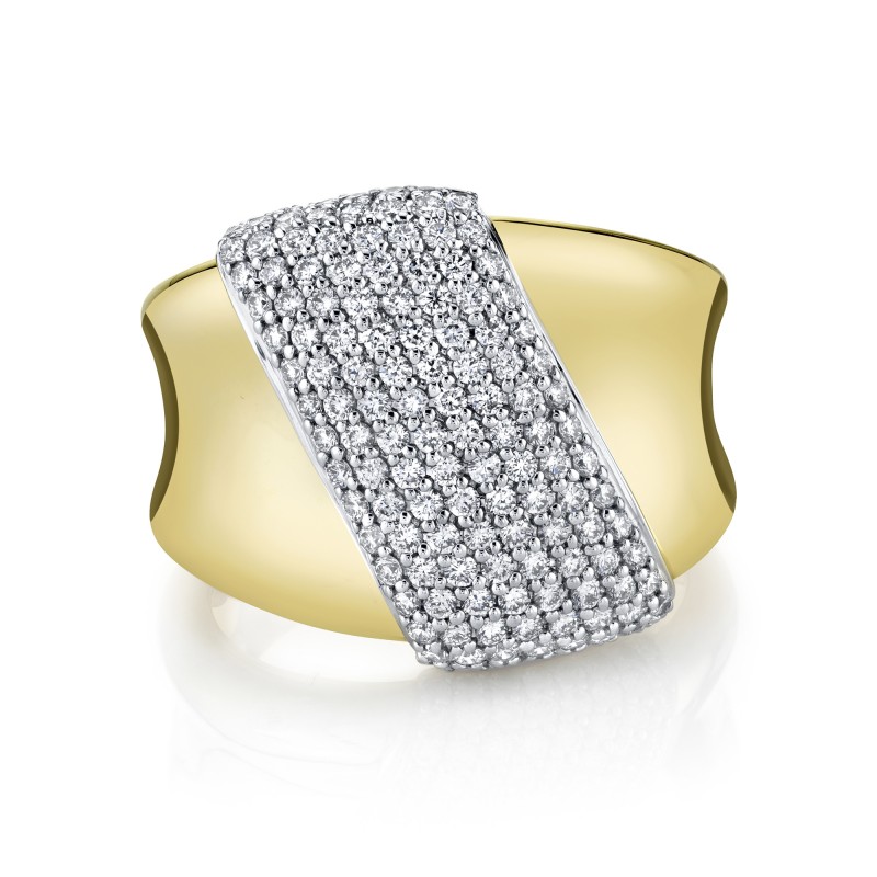 14k Yellow Gold Diamond Pave Slash Ring