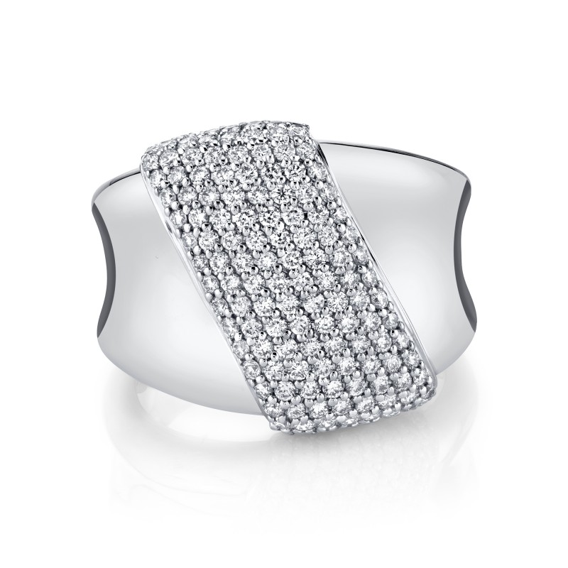 14k White Gold Diamond Pave Slash Ring
