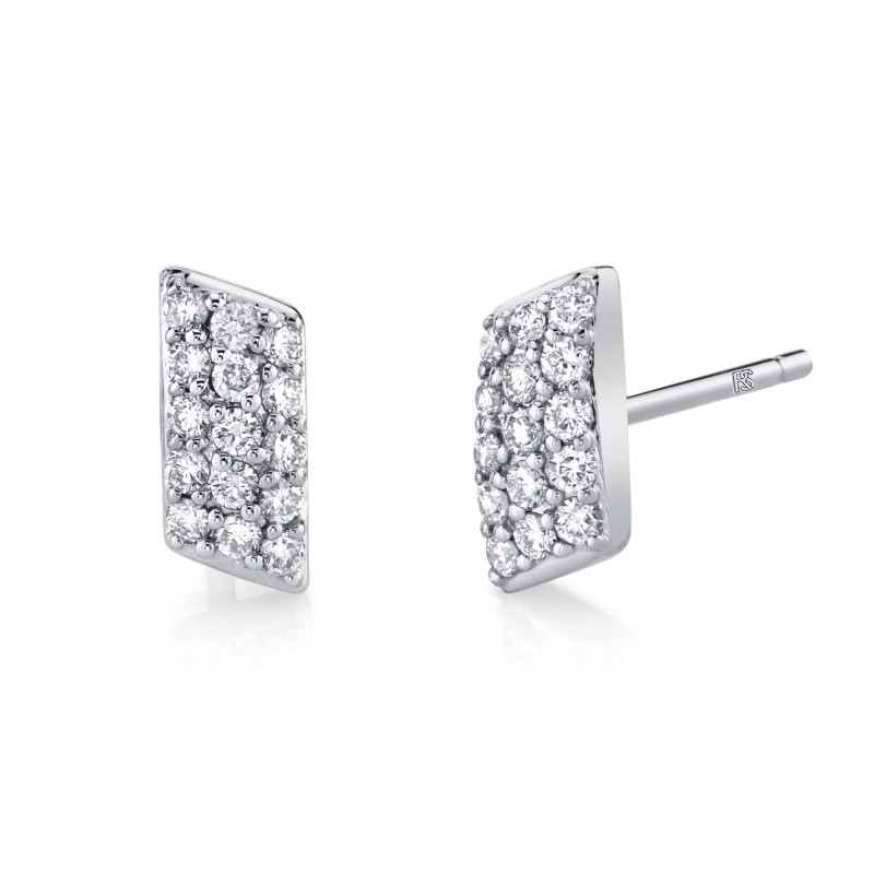 14k White Gold Diamond Pave Slash Bar Earrings