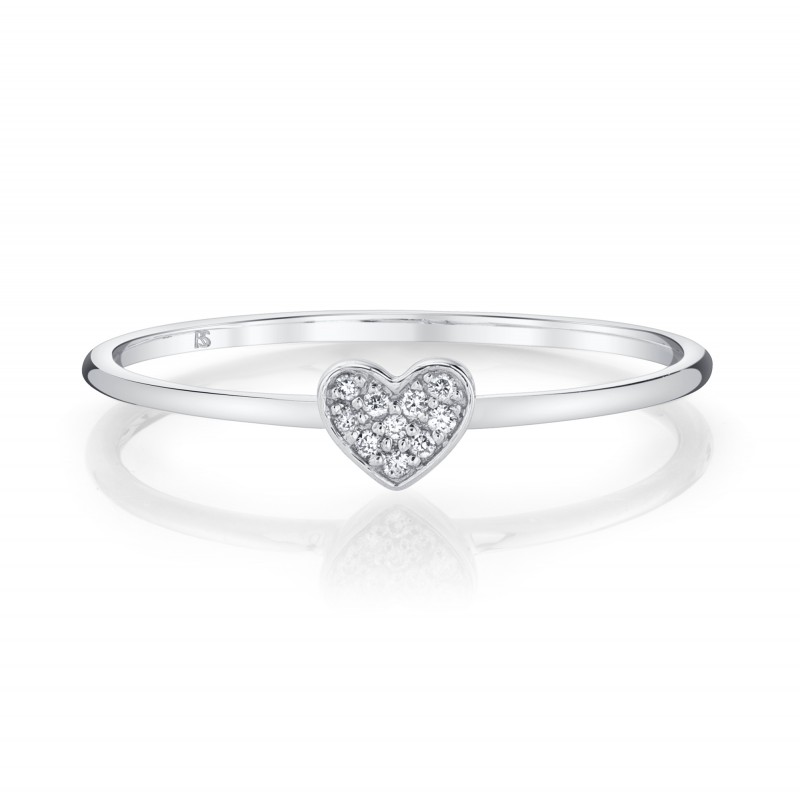 14k White Gold Diamond Mini Heart Ring
