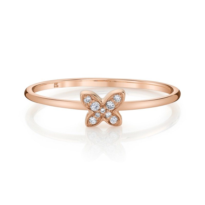 14k Rose Gold Diamond Mini Butterfly Ring