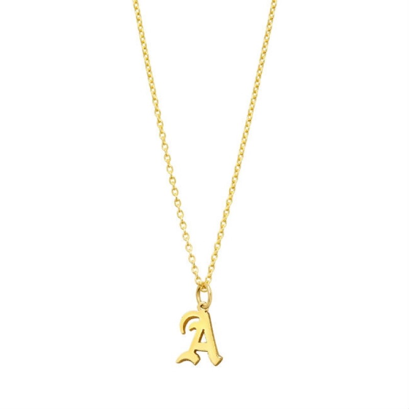 14k Yellow Gold Personalized Old English Initial Letter Necklace