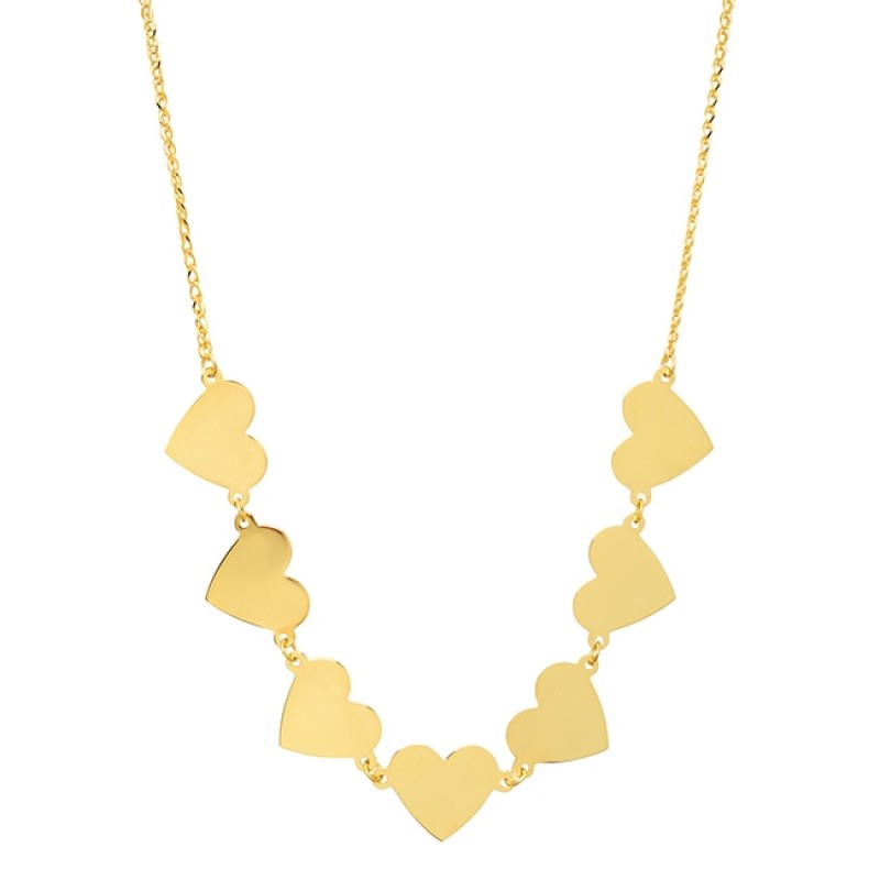 14k Yellow Gold 7 Floating Heart Necklace