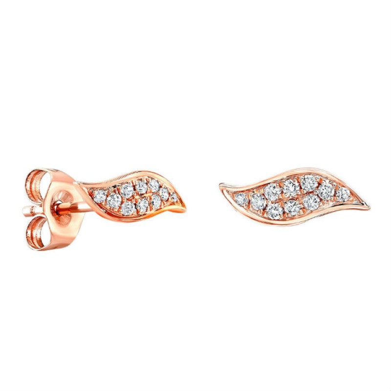 14k Rose Gold Diamond Wave Stud Earrings