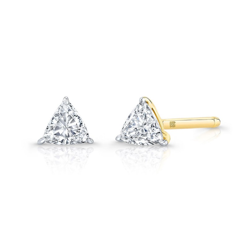 14k Yellow Gold Floating Trillion Cut Diamond Stud Earrings