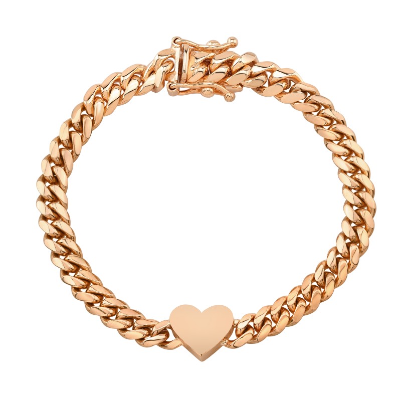 14k Rose Gold Miami Cuban Link Thick Floating Heart Bracelet