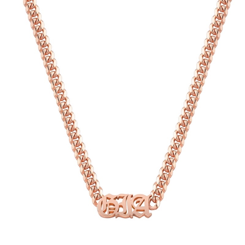 14k Rose Gold Thick Miami Cuban Link Personalized Thick Old English Nameplate Necklace