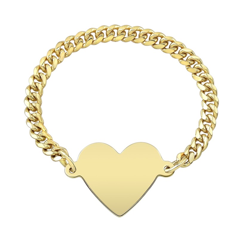 14k Yellow Gold Floating Heart Mini Miami Cuban Link Ring