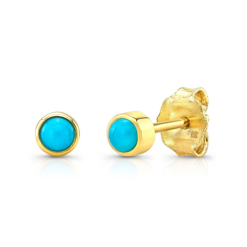 14k Yellow Gold Bezel Set Turquoise Stud Earrings