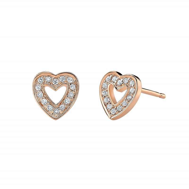 14k Rose Gold Diamond Cut Out Heart Stud Earrings