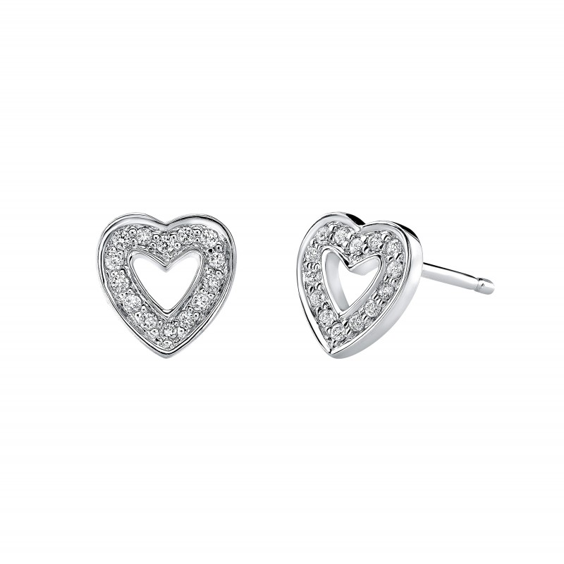 14k White Gold Diamond Cut Out Heart Stud Earrings