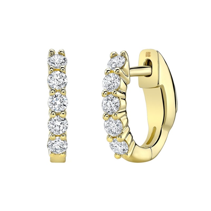 14k Yellow Gold Diamond Eternity Huggie Hoops with Security Latch