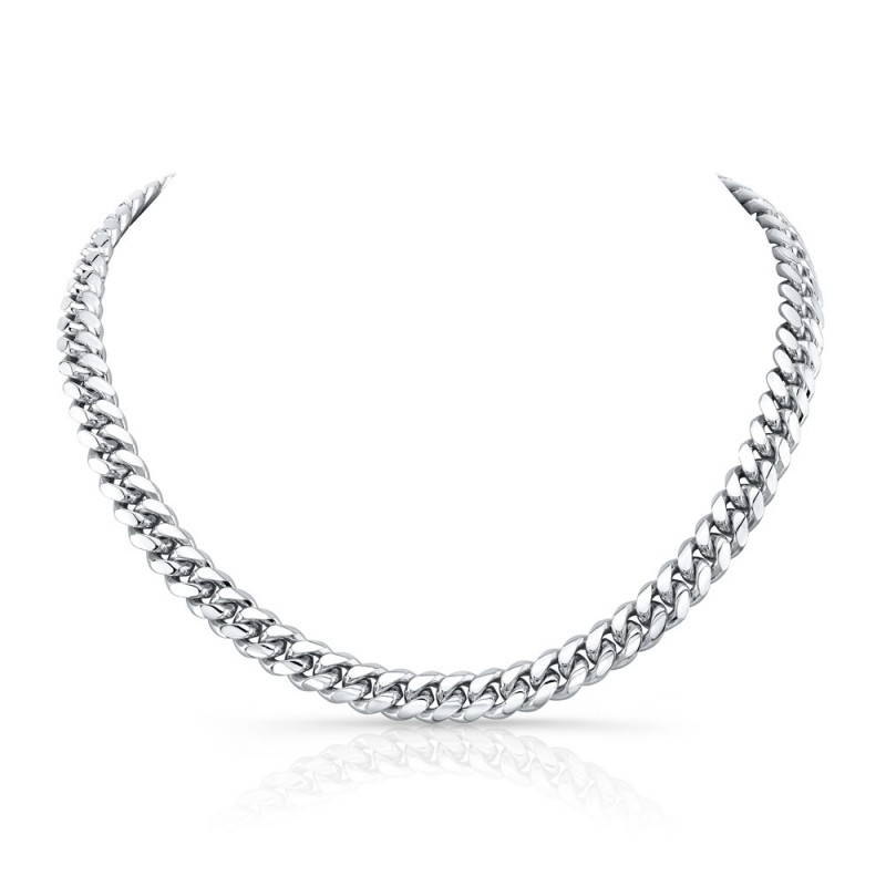 14k White Gold Solid Miami Cuban Link Necklace