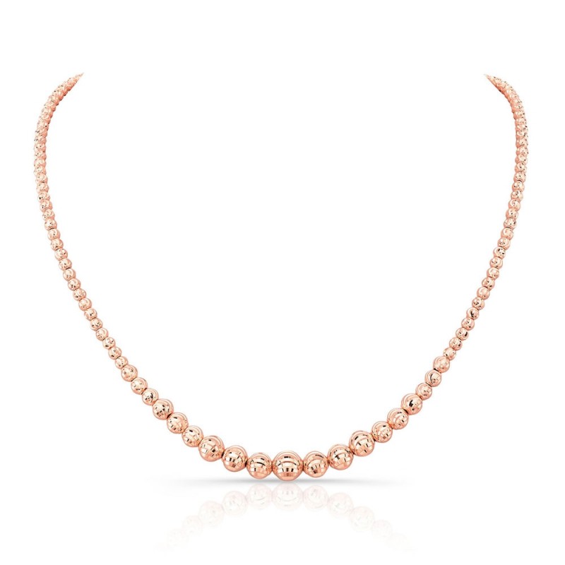 14k Rose Gold Graduated Diamond Cut Bead Necklace
