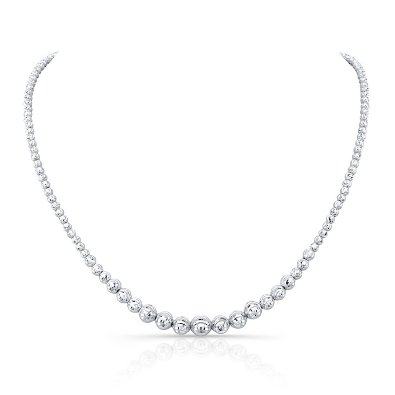 14k White Gold Graduated Diamond Cut Bead Necklace