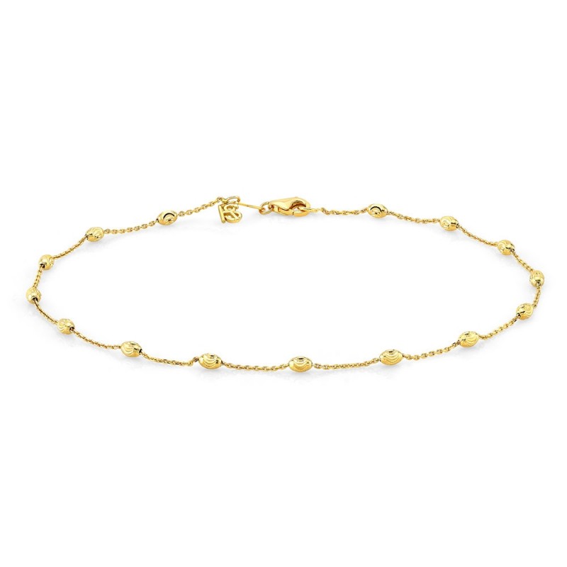 14k Yellow Gold Diamond Cut Beaded Chain Anklet