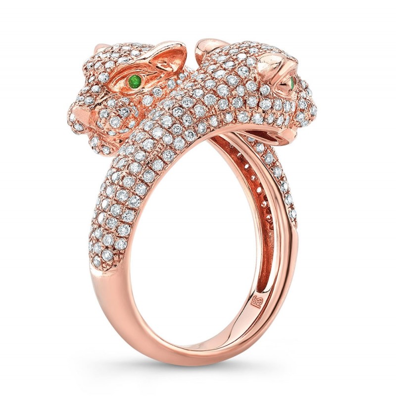 14k Rose Gold Diamond Emerald Panther Ring