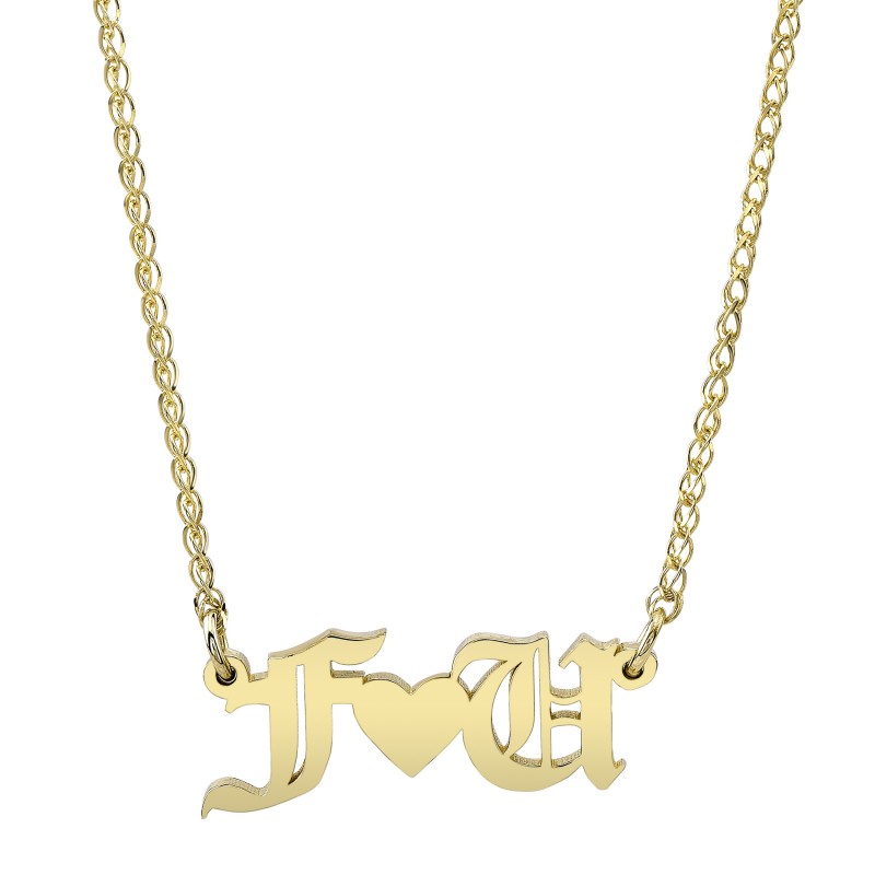 14k Yellow Gold Personalized Old English Nameplate Necklace