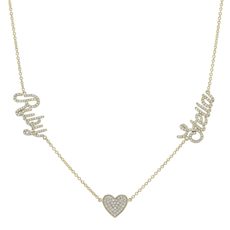 14k Yellow Gold Diamond Heart Script Name Necklace