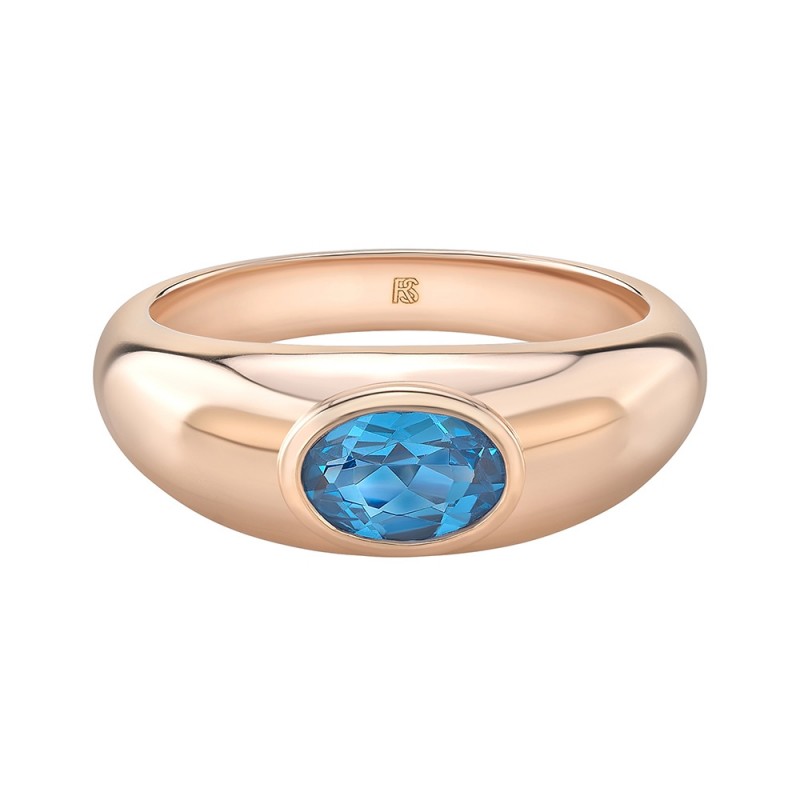 14k Rose Gold Bezel Set Blue Topaz Dome Ring