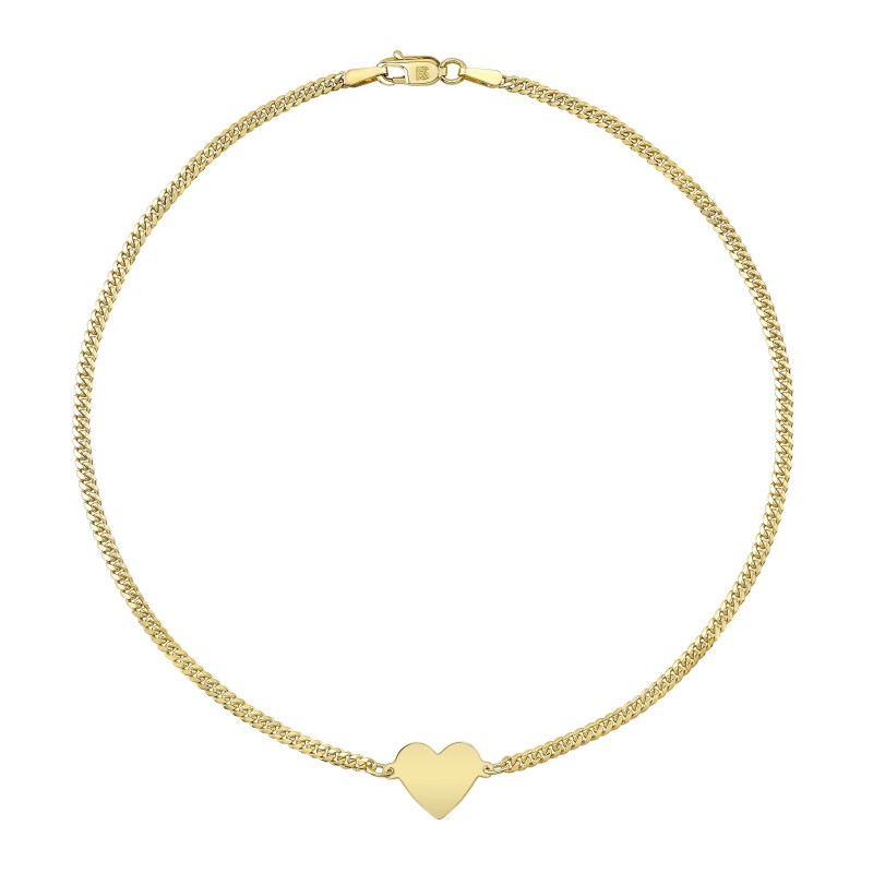 14k Yellow Gold Floating Heart Mini Miami Cuban Link Anklet