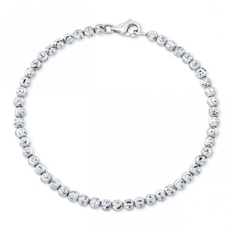14k White Gold Diamond Cut Bead Bracelet