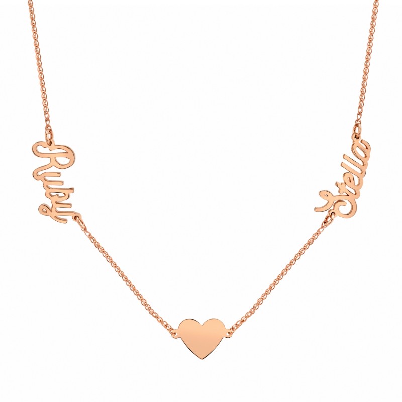 14k Rose Gold Personalized Script Nameplate Floating Heart Necklace