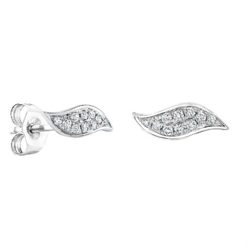 14k White Gold Diamond Wave Stud Earrings