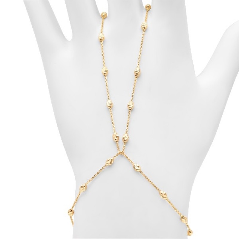 14k Yellow Gold Diamond Cut Bead Hand Chain 