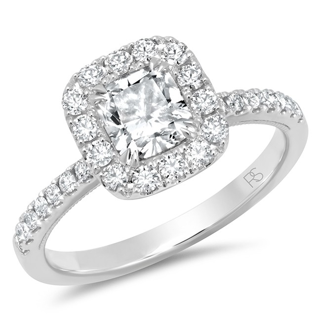 14k White Gold Cushion Shape Diamond Halo Ring