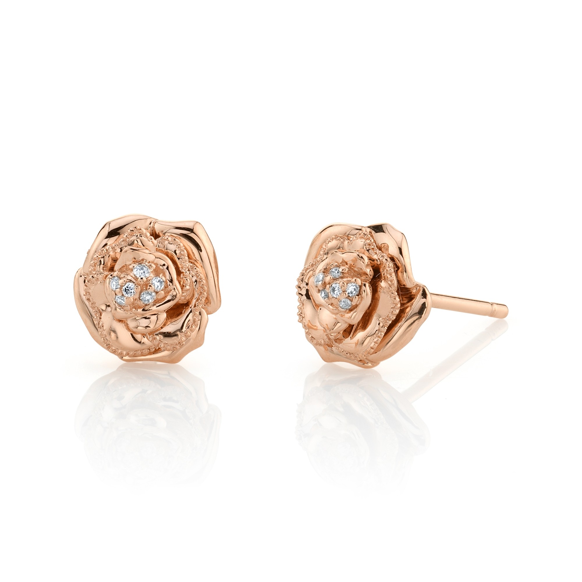 14k Rose Gold Diamond Rose Earrings