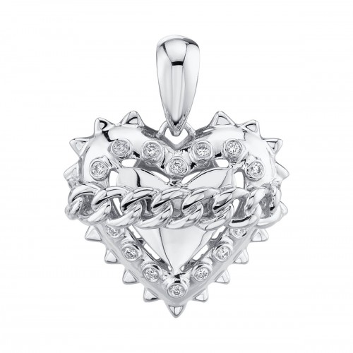 14k White Gold Diamond Link Chain Heart Charm