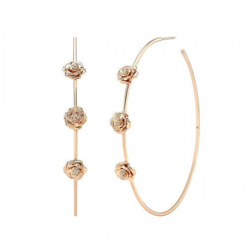 14k Rose Gold 2.5" Diamond Rose Hoop Earrings